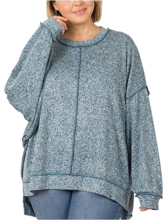Zenana Outfitters Sweaters - Zenana Blue Marl Oversized Exposed Seam Hi-Low Sweater Size XL